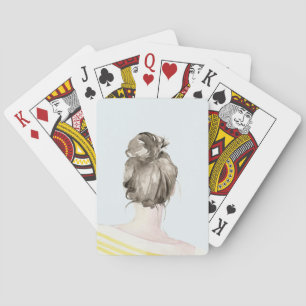 Brown Hair Top Knot Bun Playing Cards