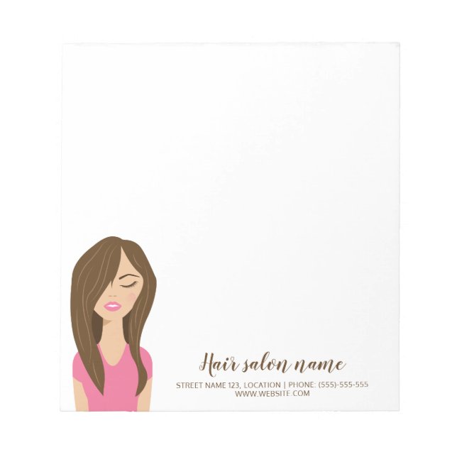 Brown Hair Woman Illustration Custom Hair Salon Notepad (Front)