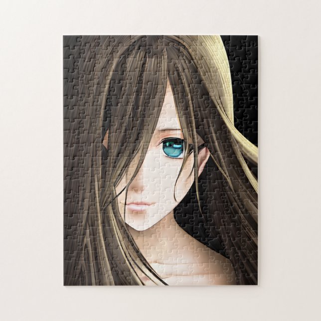 Brown Haired Blue Eyed Anime Girl Jigsaw Puzzle (Vertical)