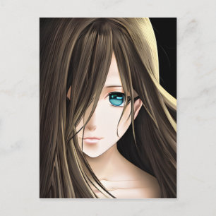 Brown Haired Blue Eyed Anime Girl Postcard