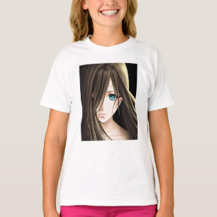 Brown Haired Blue Eyed Anime Girl T-Shirt