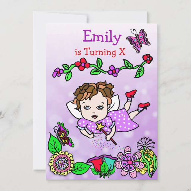 Brown Haired Caucasian Fairy Birthday Invitation (Front)