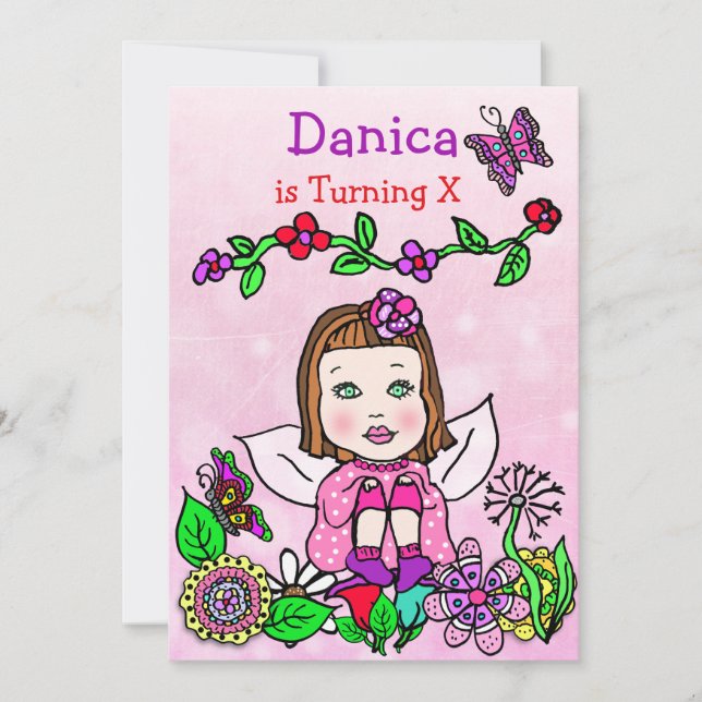 Brown Haired Fairy Birthday Invitation (Front)