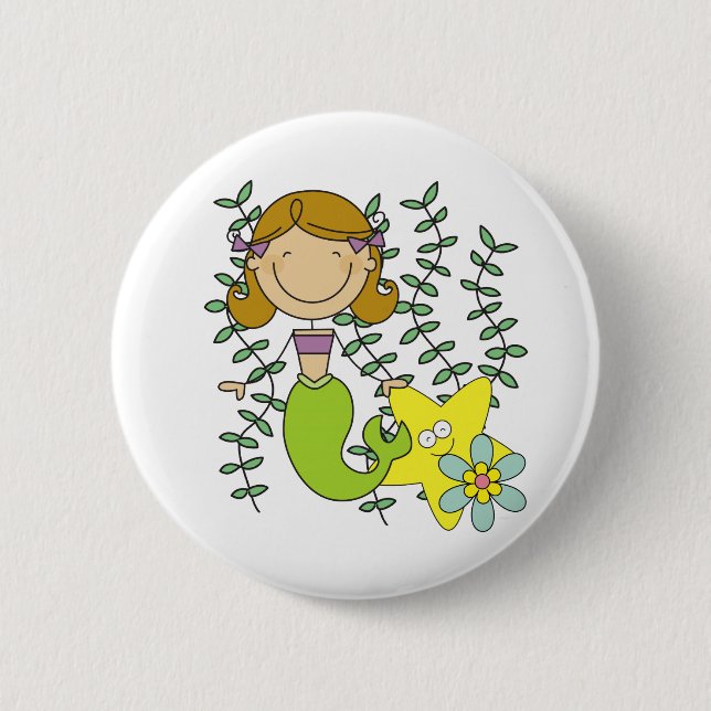 Brown Haired Mermaid 6 Cm Round Badge (Front)