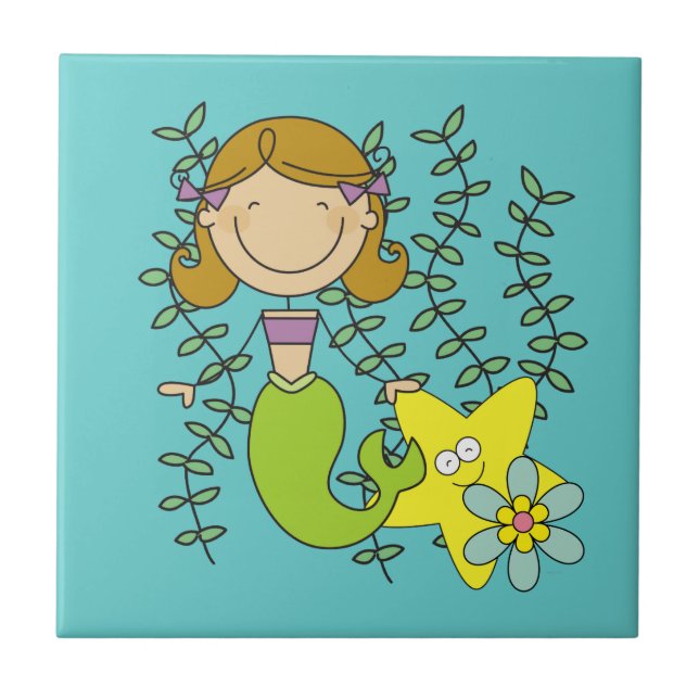 Brown Haired Mermaid Ceramic Tile (Front)