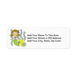 Brown Haired Mermaid Return Address Label