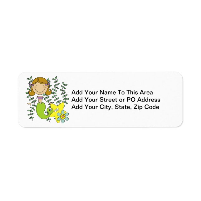 Brown Haired Mermaid Return Address Label (Front)