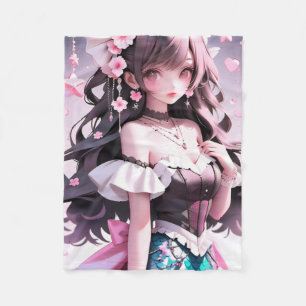 Brown Haired Mermaid With Pink Flowers in Her Hair Fleece Blanket