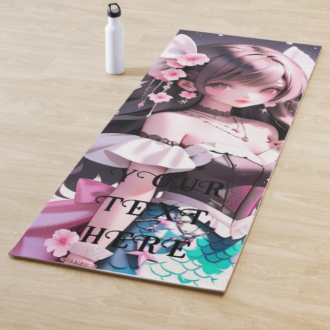 Brown Haired Mermaid With Pink Flowers in Her Hair Yoga Mat (In Situ)