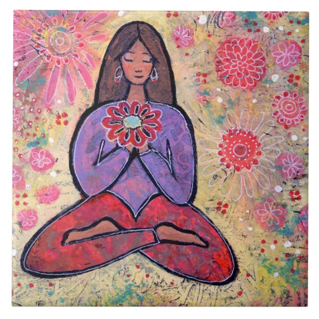 Brown Haired Yoga Girl Tile (Front)