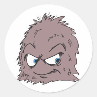 brown hairy furry monster classic round sticker