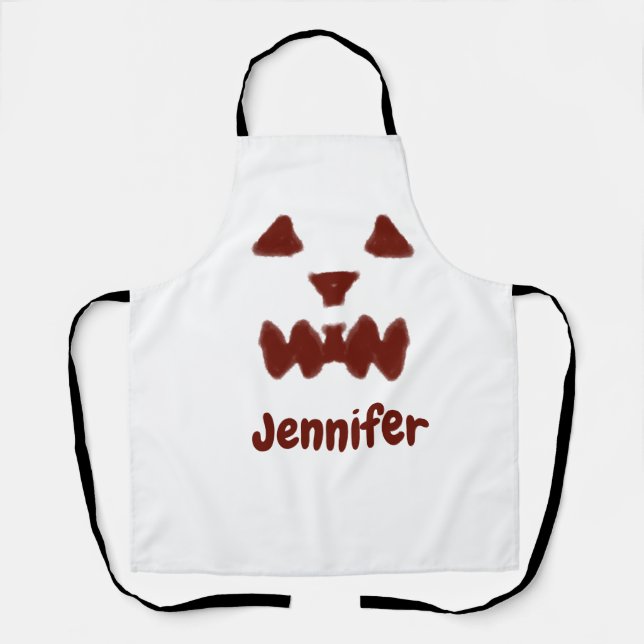 Brown Halloween scary face fall add name modern re Apron (Front)
