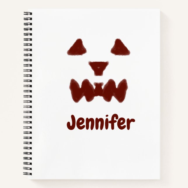 Brown Halloween scary face fall add name modern re Notebook (Front)