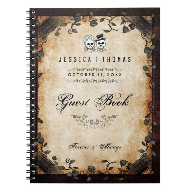 Brown Halloween Wedding Gothic Skeleton GUEST BOOK (Front)