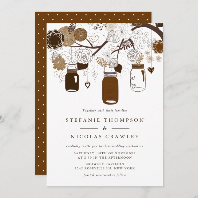 Brown Hanging Mason Jars Wedding Invitation (Front/Back)