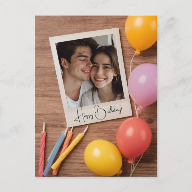 Brown Happy Birthday Personalised Poloraid Postcard (Front)