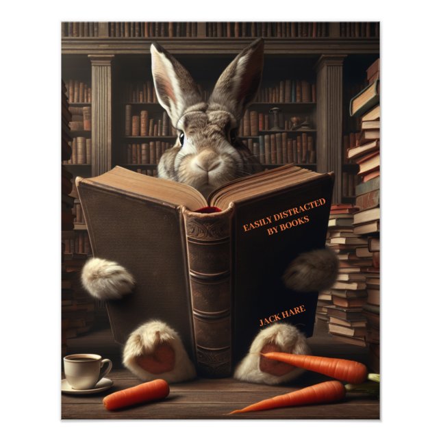 Brown Hare Easily Distracted by Books! Poster (Front)