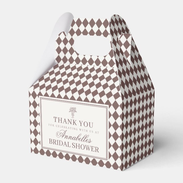 Brown Harlequin Checkered Bridal Shower Favour Box (Front Side)