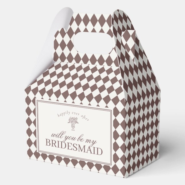 Brown Harlequin Chequered Bridesmaid Proposal Box (Front)