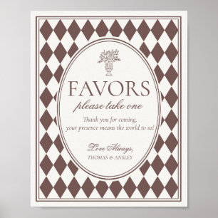 Brown Harlequin Chequered Wedding Favours Sign