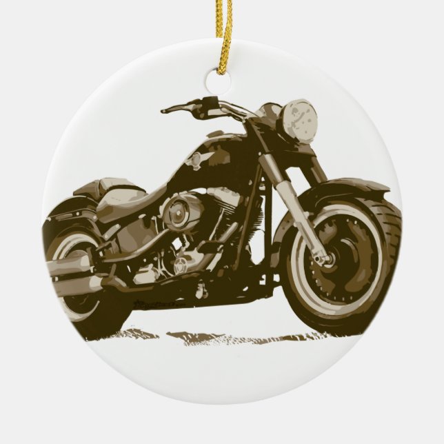 Brown Harley Motorcycle Ceramic Tree Decoration (Front)