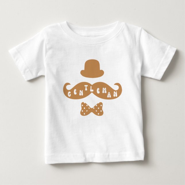 Brown Hat Moustache Casual Baby Boy T-Shirt (Front)