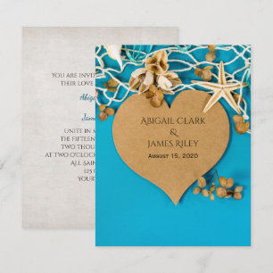 brown heart and starfish wedding invitation