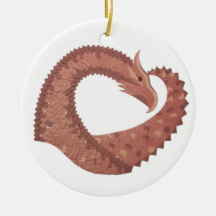 Brown heart dragon on white ceramic ornament