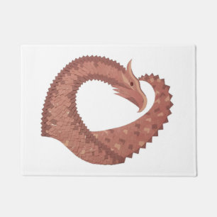 Brown heart dragon on white doormat