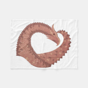 Brown heart dragon on white fleece blanket