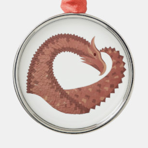 Brown heart dragon on white metal ornament