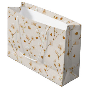 Brown Hearts Blush Floral Bridal Shower Large Gift Bag