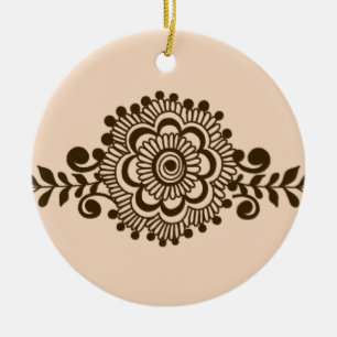 Brown Henna Tattoo - Brown Mehendi Motifs Ceramic Ornament