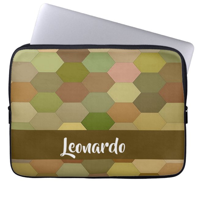 Brown hexagon paved laptop sleeve (Front)