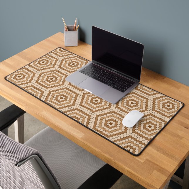 Brown Hexagon Penny Tile Hex Tile Pattern Desk Mat (Office 2)
