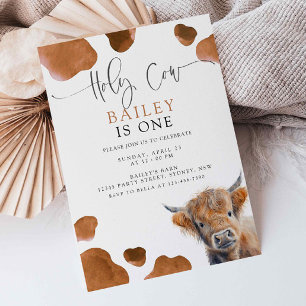 Brown Highland Cow Invite, Holy Cow Birthday Party Invitation