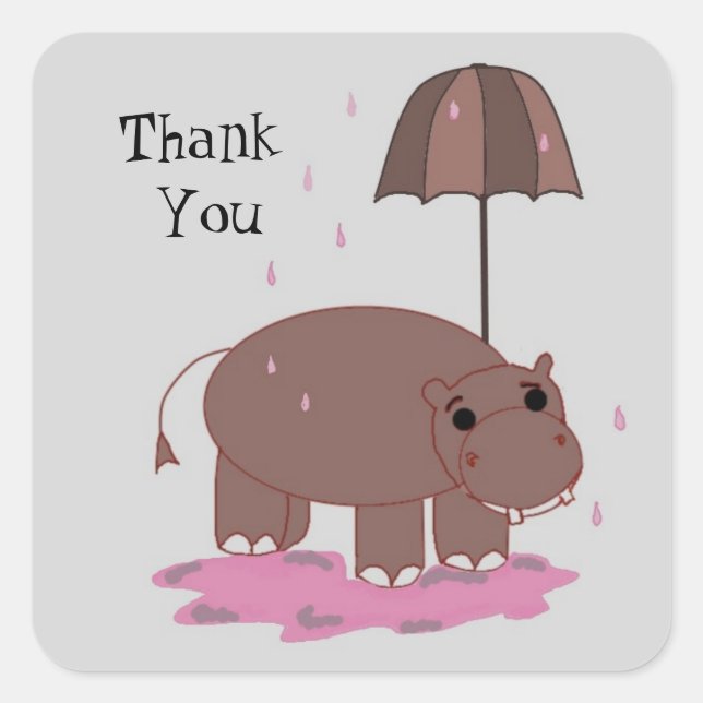 Brown Hippo Thank You Square Sticker (Front)