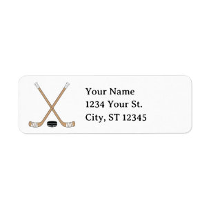 Brown Hockey Sticks and Puck Return Address Return Address Label