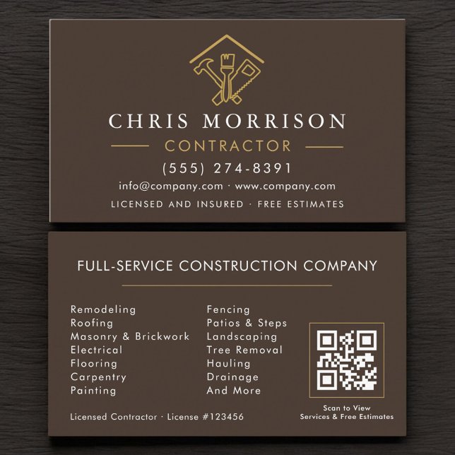 Brown Home Repairs Contractor QR Code Business Card (Creator Uploaded)