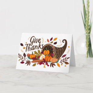 BROWN HORN OF PLENTY THANKSGIVING CARD