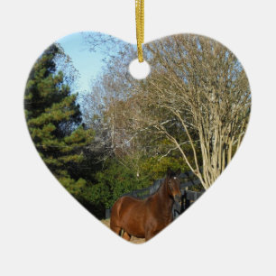 Brown Horse against a Fence Ceramic Ornament