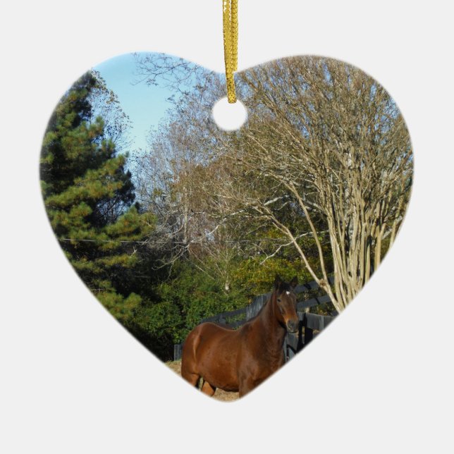 Brown Horse against a Fence Ceramic Ornament (Front)