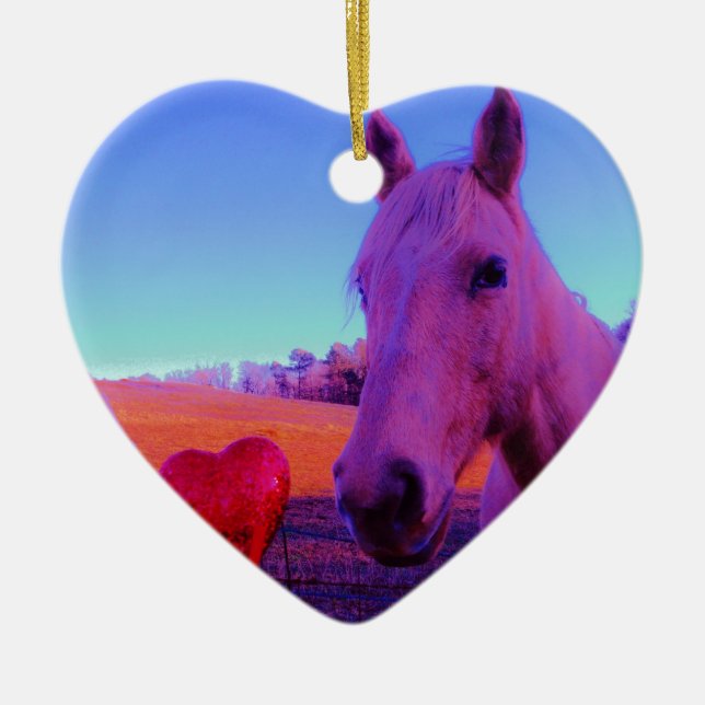 Brown Horse and Red Heart Ceramic Tree Decoration (Front)