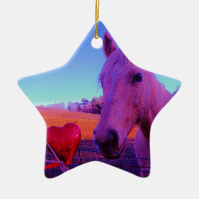 Brown Horse and Red Heart Ceramic Tree Decoration (Front)