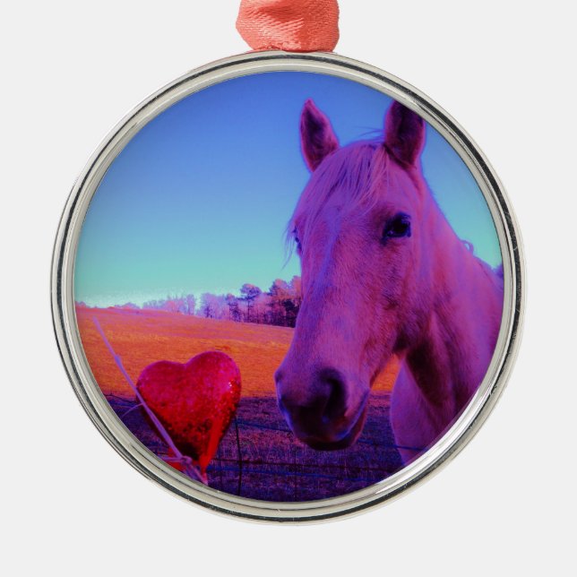 Brown Horse and Red Heart Metal Ornament (Front)