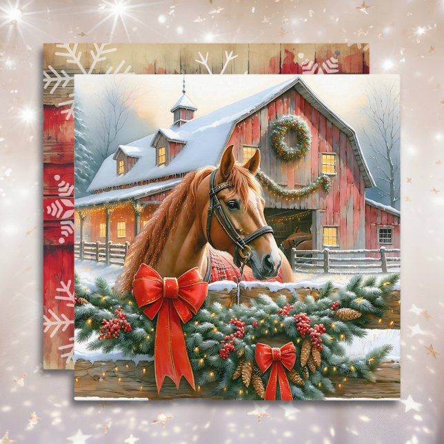 Brown Horse, Bows and Barns Rustic Christmas Holiday Card (Creator Uploaded)