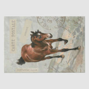 Brown Horse Carte Postale French Green Decoupage Tissue Paper