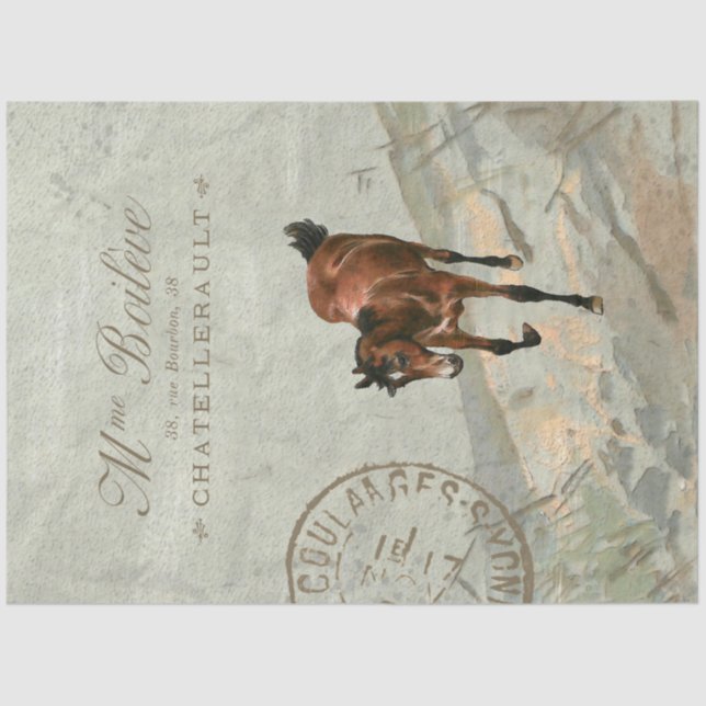 Brown Horse Carte Postale French Green Decoupage Tissue Paper (Front)