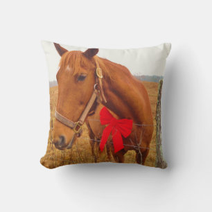 Brown Horse,Christmas Red Bow Cushion