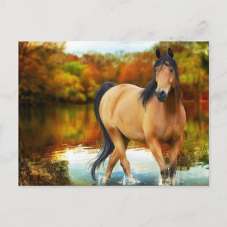 brown horse, flowers,tree postcard